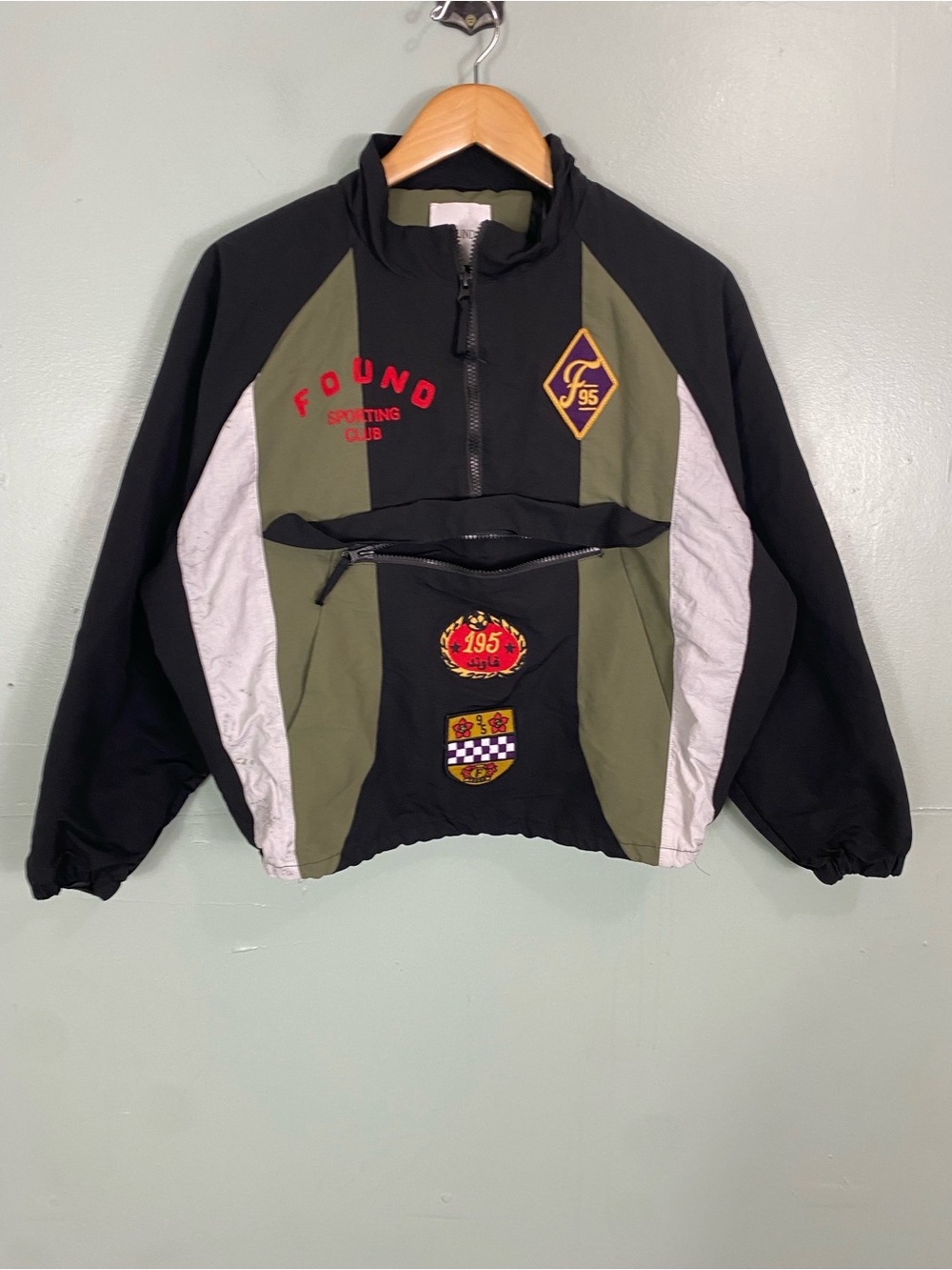 FOUND Sporting Club Pullover Jacket Green Black XS